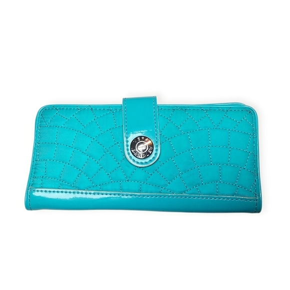 Rare Vera Bradley Quilted Fabric Patent Leather Wallet Tiffany Blue Turquoise - Picture 1 of 10